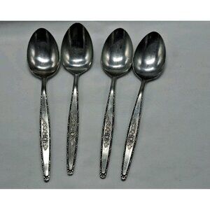 4 Dinner Spoons Vintage Stylecraft T&N Japan Single Rose Stainless Flatware
